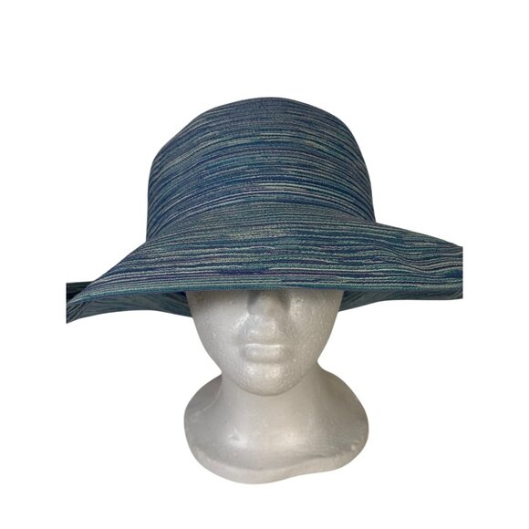 Wallaroo Wide Brim Sun Hat Rolled Ombre Blue UPF Protection Packable Vacation - Picture 11 of 13